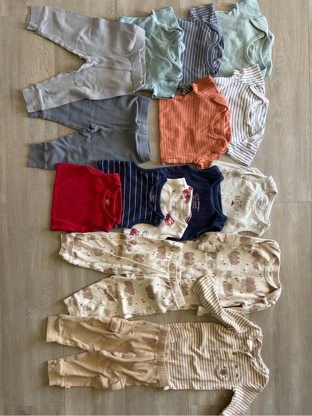Mixed Baby Bodysuits & Pants Set in Neutrals, Blue, Red, Orange